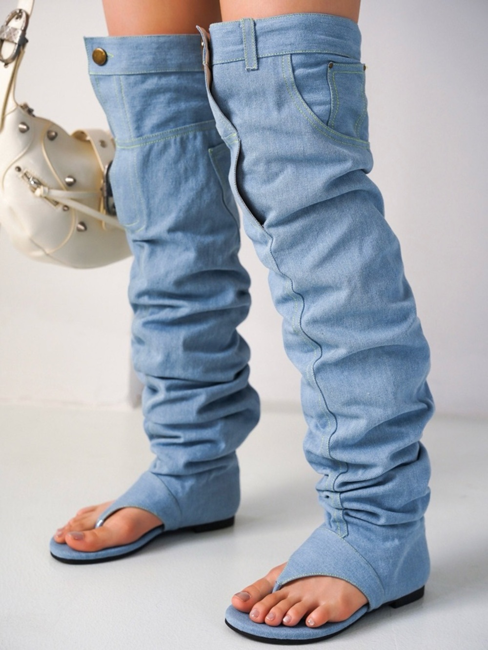 NWT Cape Robbin Light Blue Denim Over-the-Knee Slouchy Sandals